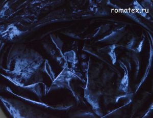 Обивочная ткань  Бархат Крэш темно-синий однотонный