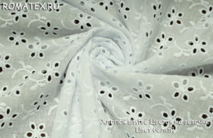 Ткань хлопок шитье цветок на веточке цвет белый